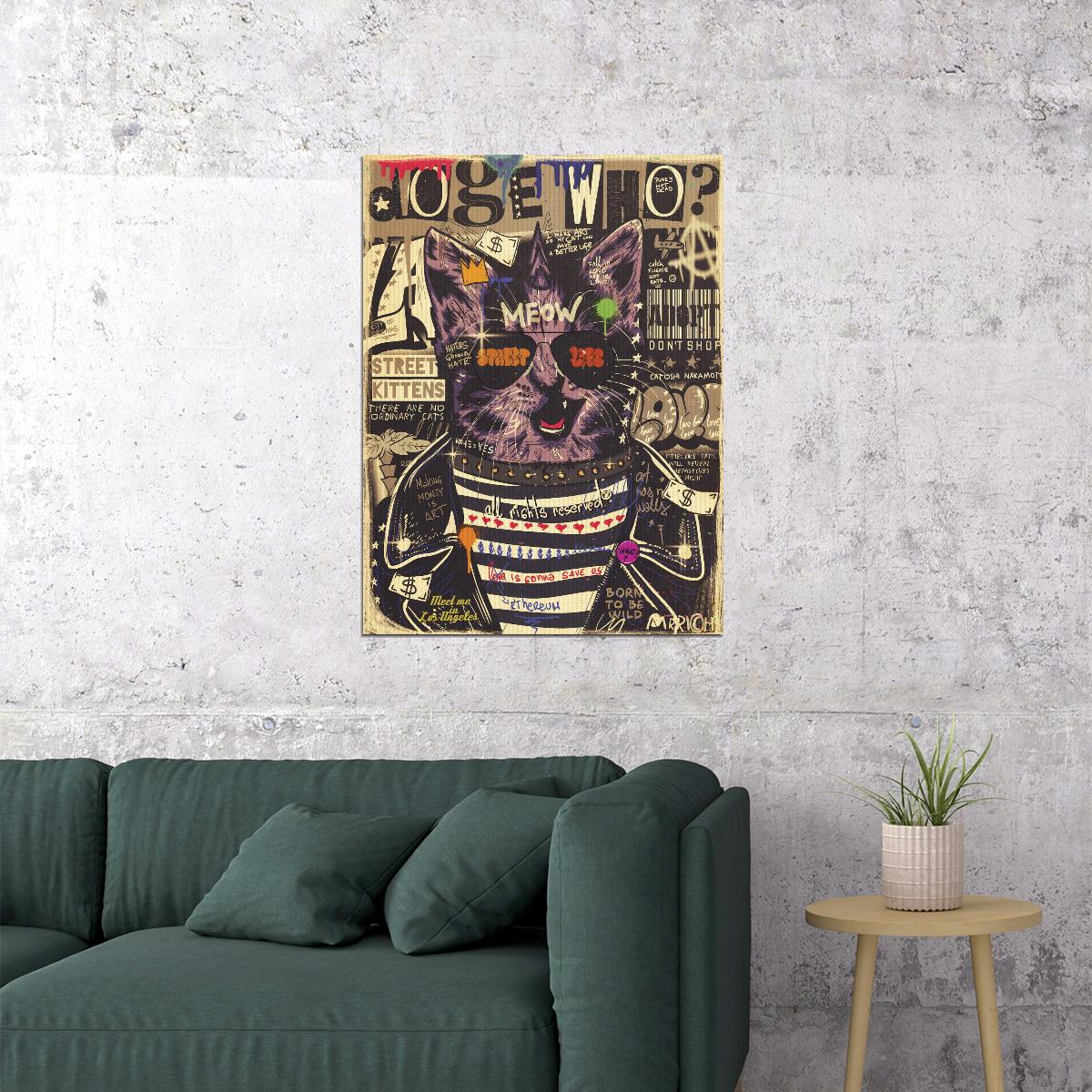 Doge Cat Pop Art Poster Graffiti Street Art Animal Meme Print - xonomax