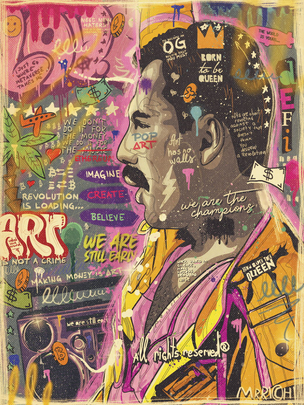Freddie Mercury Pop Art Poster Graffiti Street Art Queen Tribute Modern Wall Art Print - xonomax