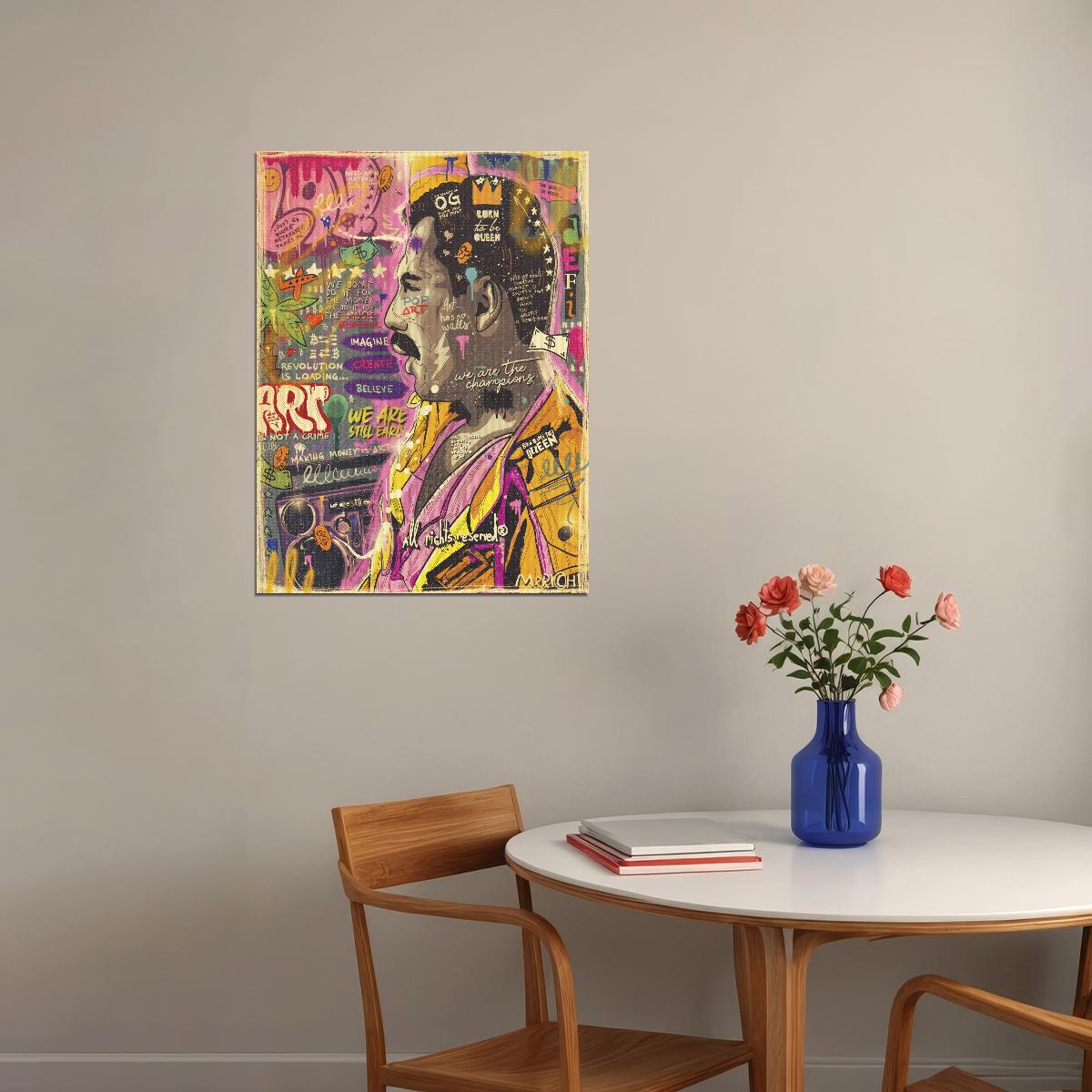 Freddie Mercury Pop Art Poster Graffiti Street Art Queen Tribute Modern Wall Art Print - xonomax