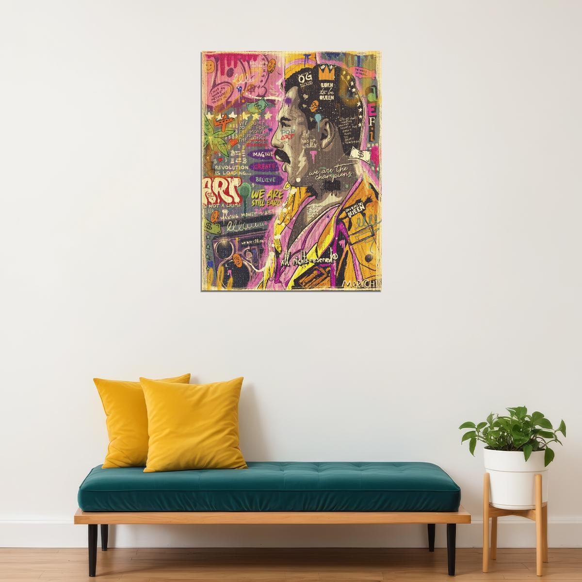 Freddie Mercury Pop Art Poster Graffiti Street Art Queen Tribute Modern Wall Art Print - xonomax