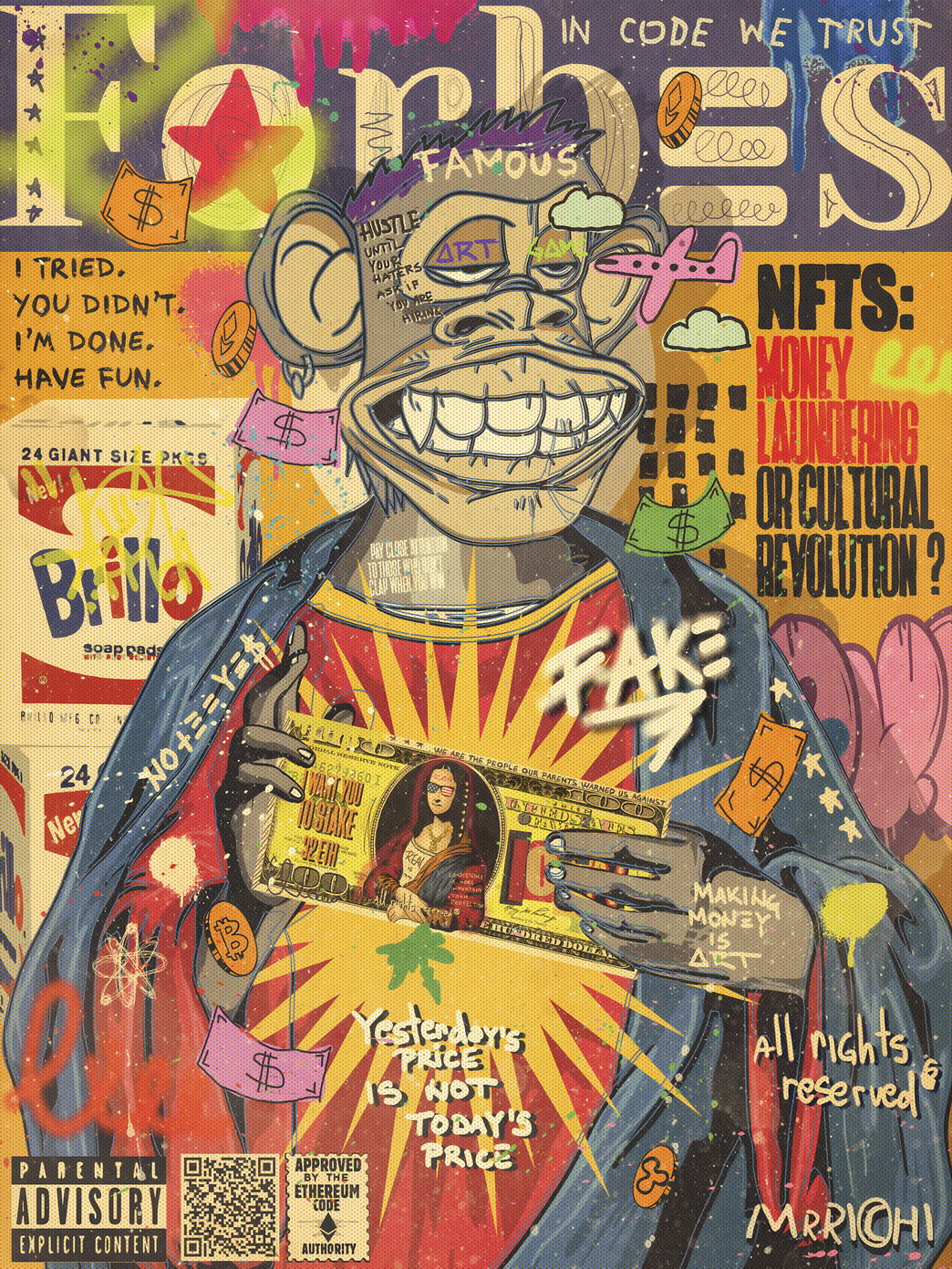 Bored Ape NFT Pop Art Poster Graffiti Style Modern Crypto Forbes Cover Print - xonomax