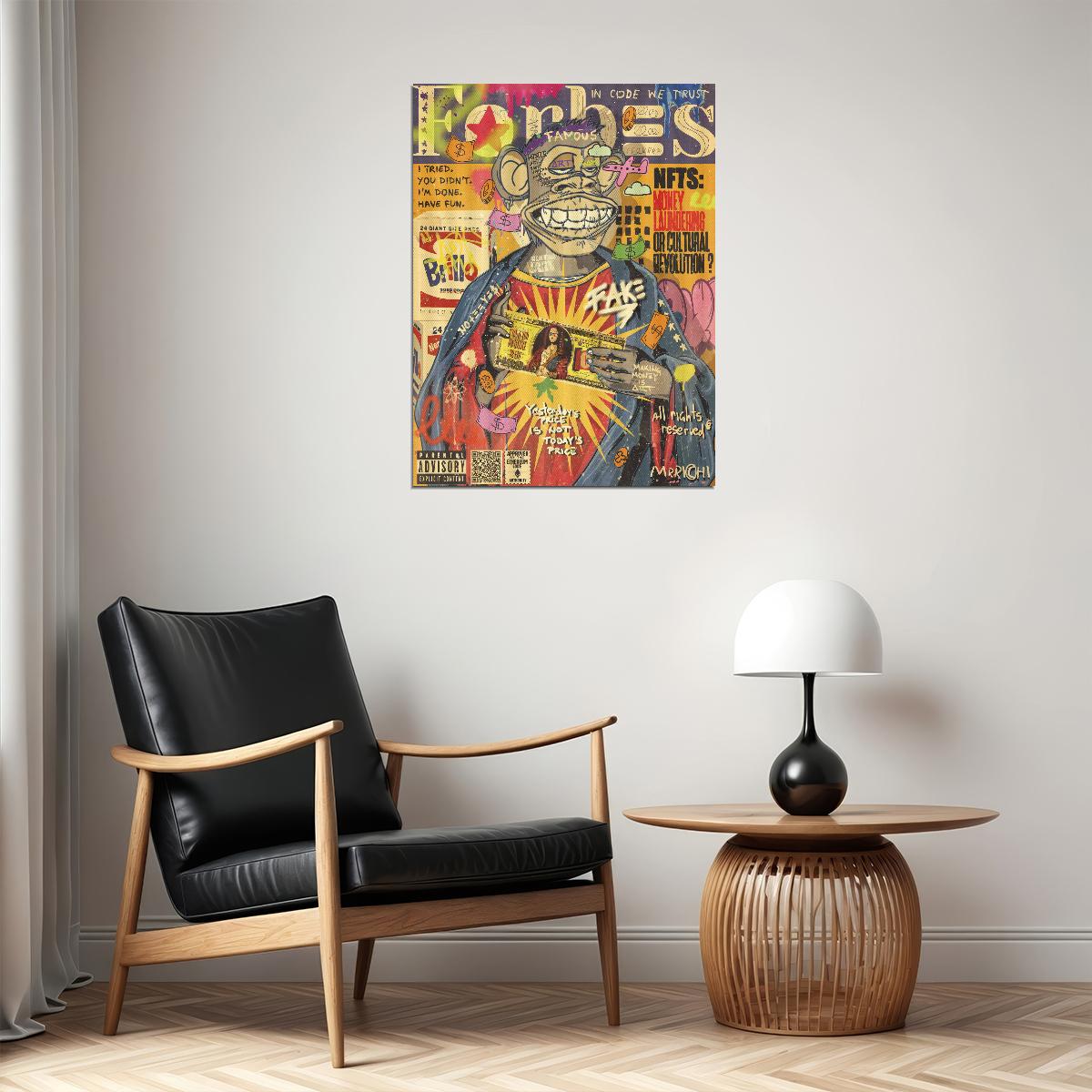 Bored Ape NFT Pop Art Poster Graffiti Style Modern Crypto Forbes Cover Print - xonomax