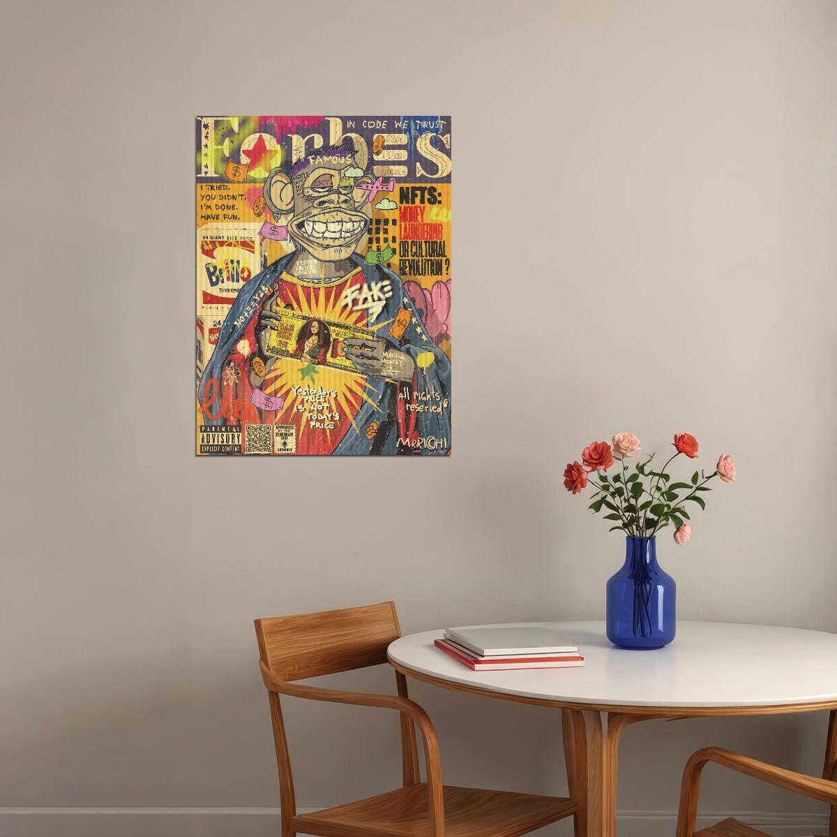 Bored Ape NFT Pop Art Poster Graffiti Style Modern Crypto Forbes Cover Print - xonomax