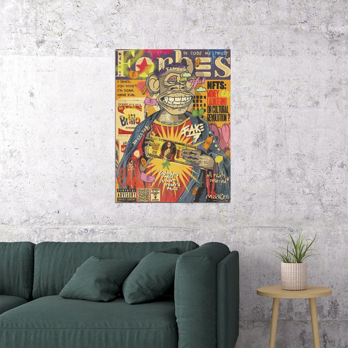 Bored Ape NFT Pop Art Poster Graffiti Style Modern Crypto Forbes Cover Print - xonomax