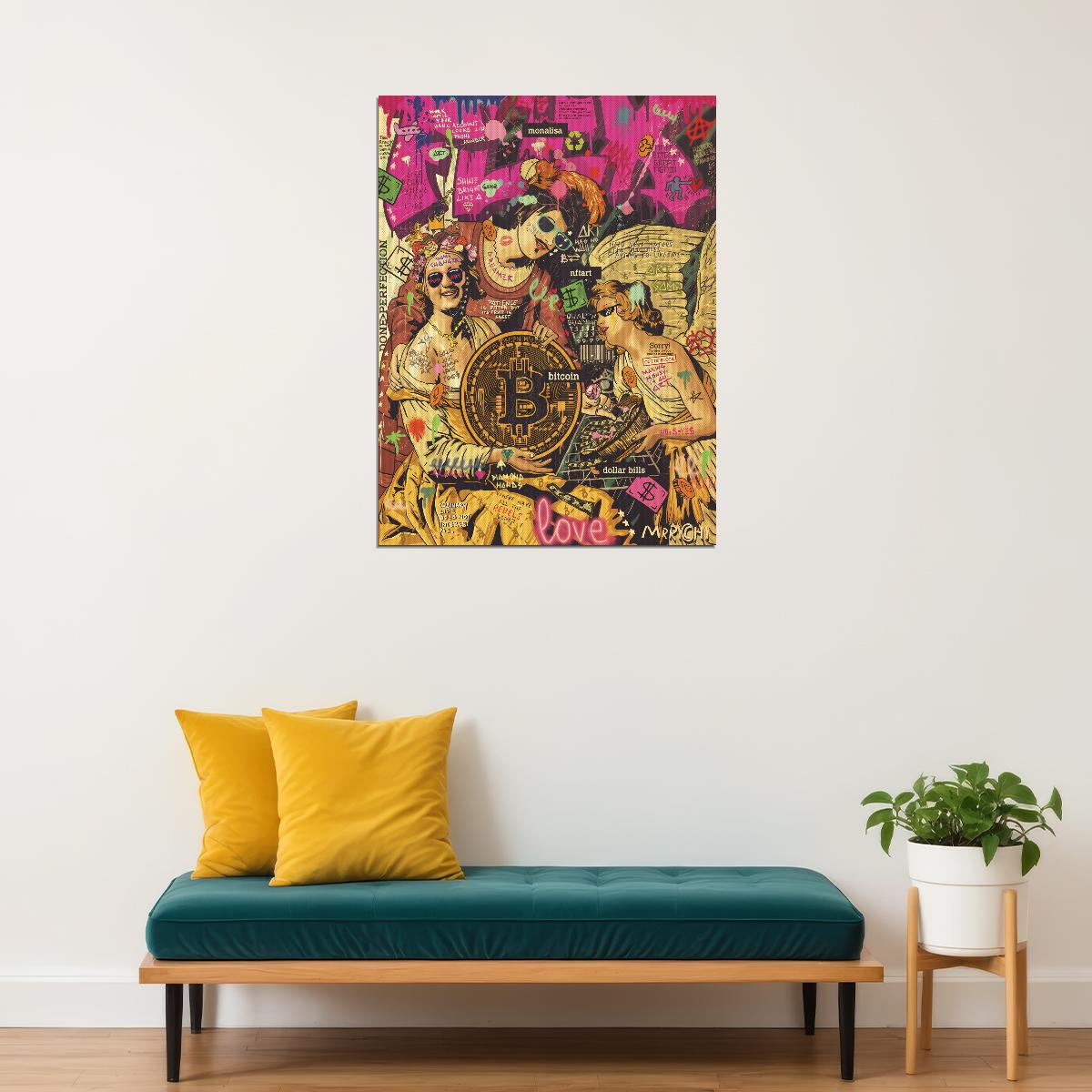 Mona Lisa Bitcoin Pop Art Poster Graffiti Street Art Modern Cryptocurrency Tribute Print - xonomax