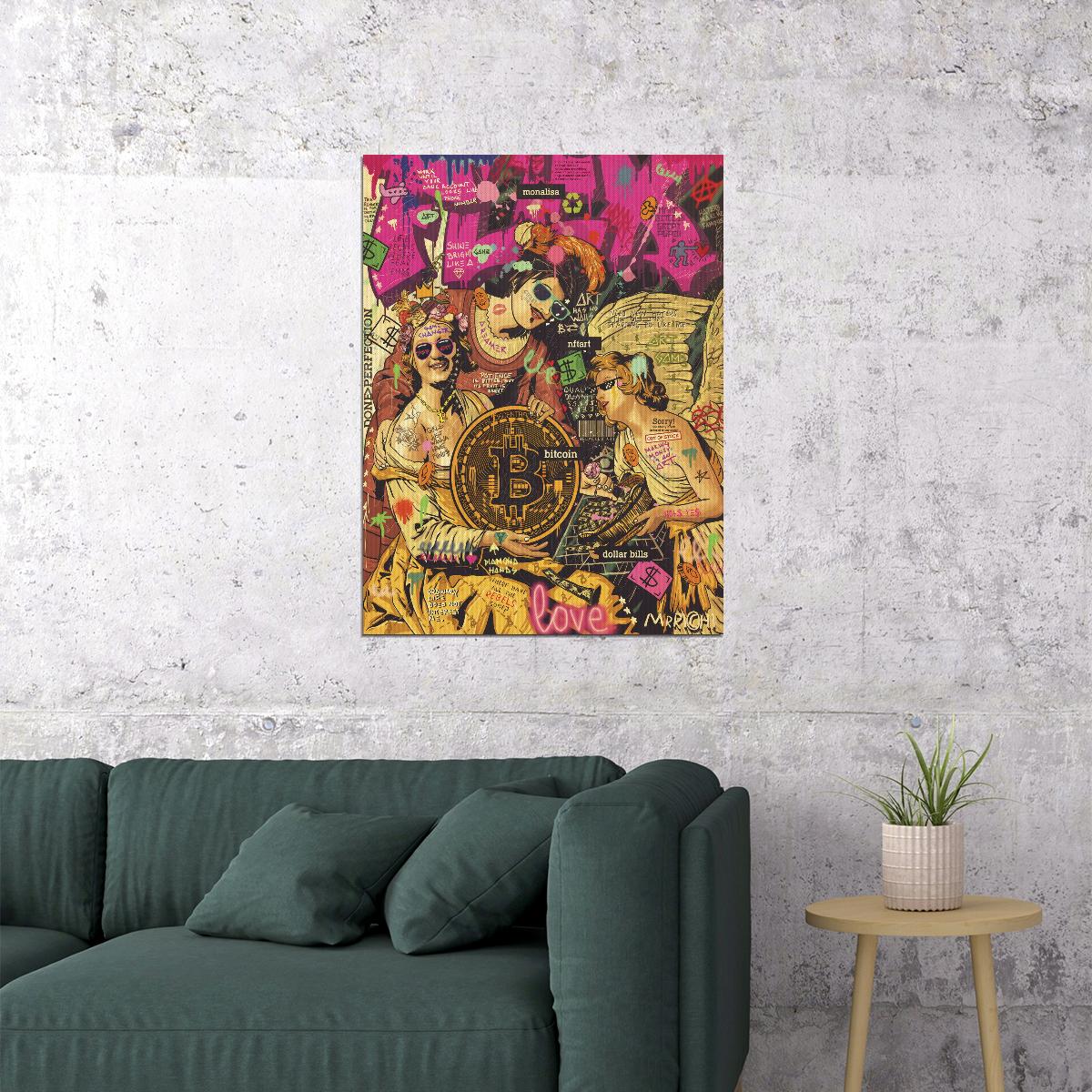 Mona Lisa Bitcoin Pop Art Poster Graffiti Street Art Modern Cryptocurrency Tribute Print - xonomax