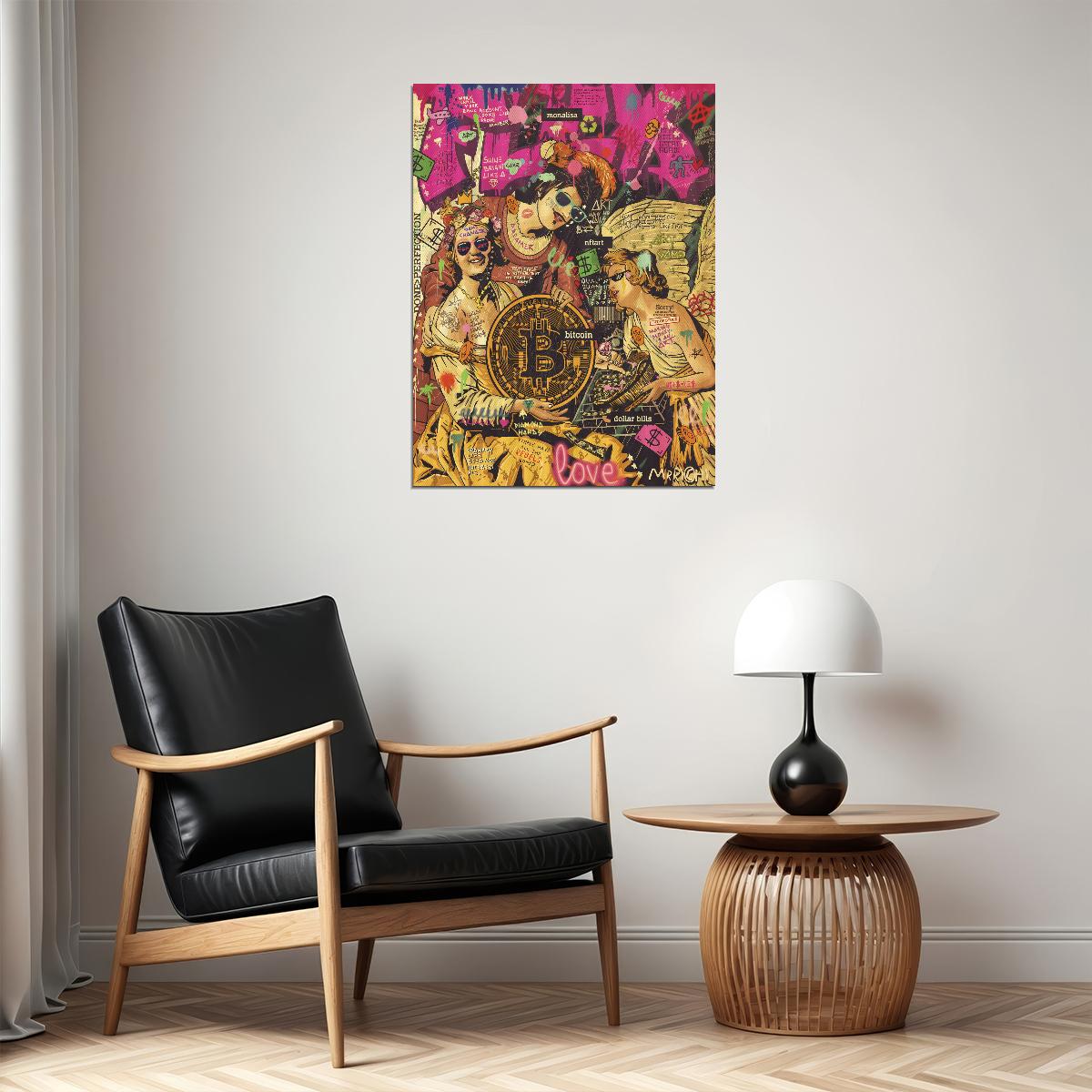 Mona Lisa Bitcoin Pop Art Poster Graffiti Street Art Modern Cryptocurrency Tribute Print - xonomax