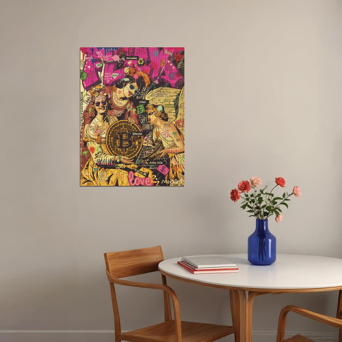 Mona Lisa Bitcoin Pop Art Poster Graffiti Street Art Modern Cryptocurrency Tribute Print - xonomax