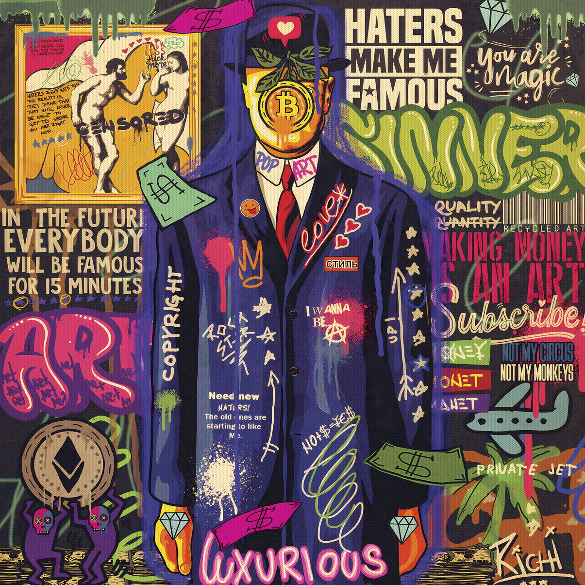 Anonymous Businessman Pop Art Poster Graffiti Street Art Luxurious Suit Modern Print - xonomax