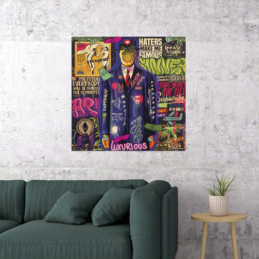 Anonymous Businessman Pop Art Poster Graffiti Street Art Luxurious Suit Modern Print - xonomax