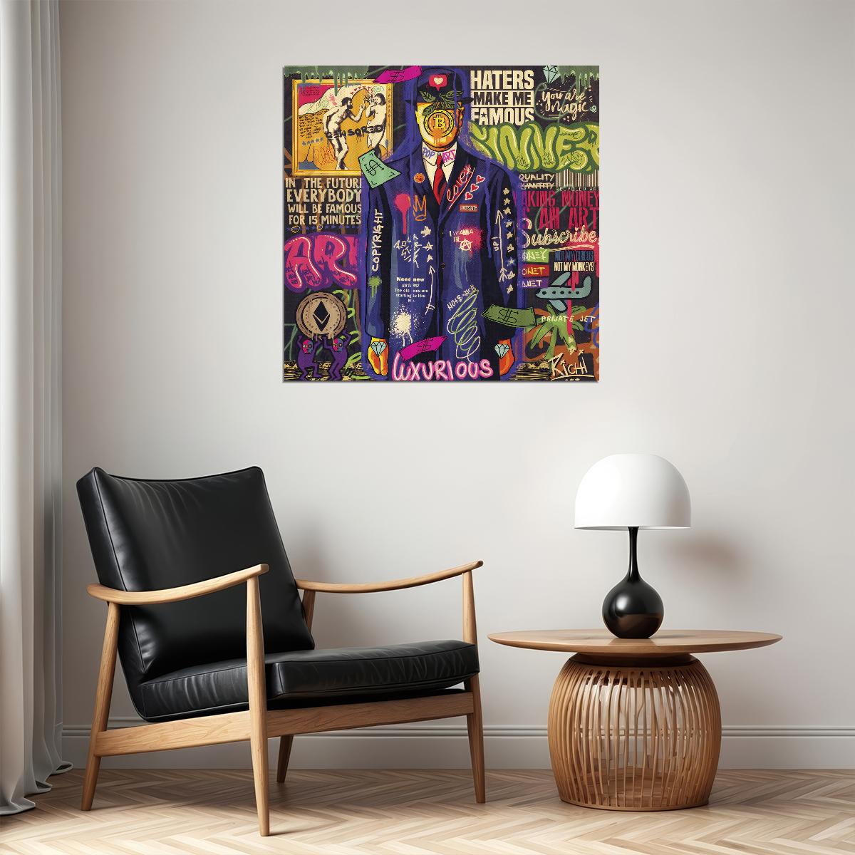 Anonymous Businessman Pop Art Poster Graffiti Street Art Luxurious Suit Modern Print - xonomax