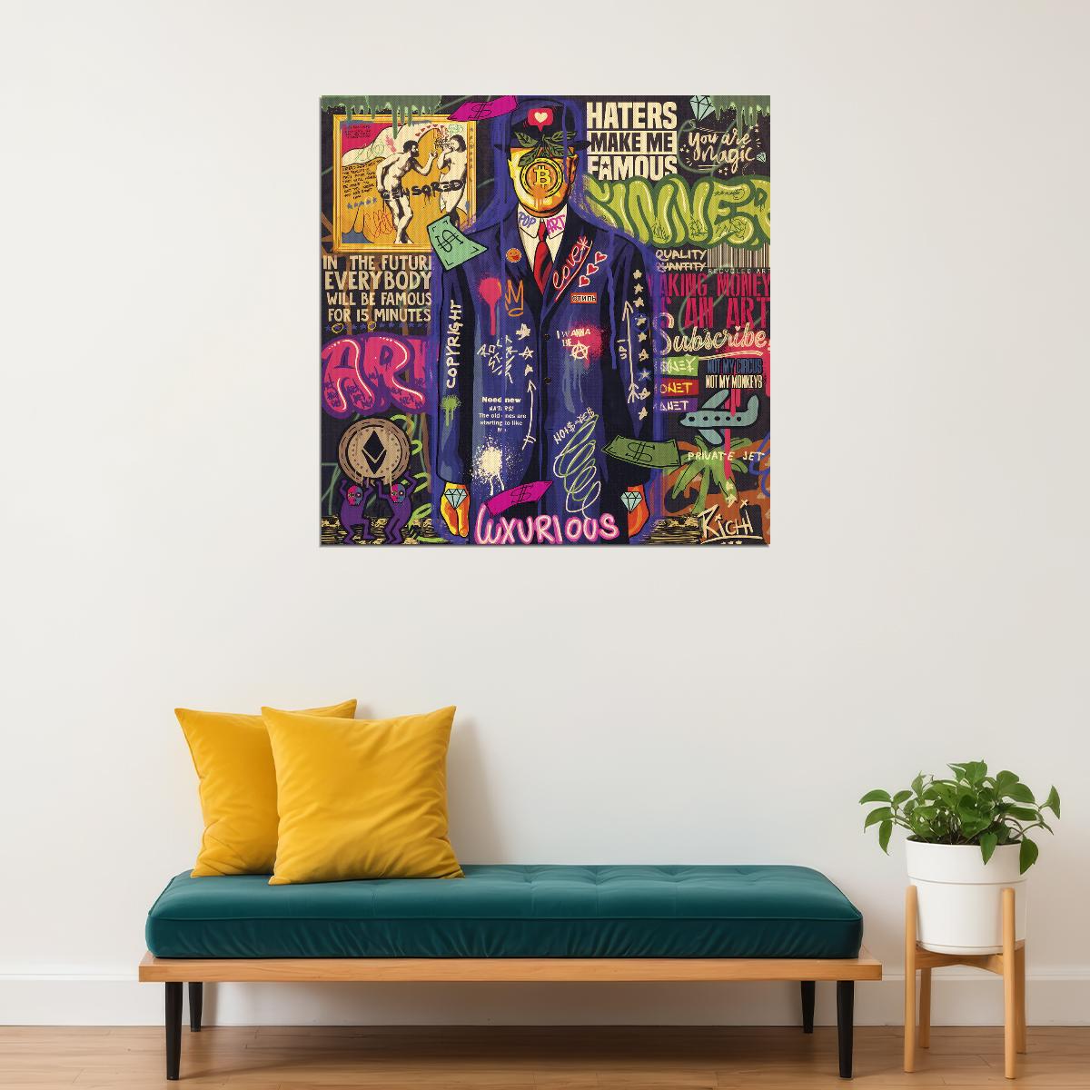 Anonymous Businessman Pop Art Poster Graffiti Street Art Luxurious Suit Modern Print - xonomax