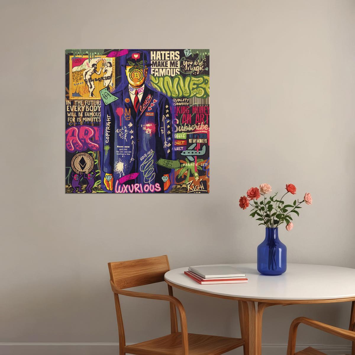 Anonymous Businessman Pop Art Poster Graffiti Street Art Luxurious Suit Modern Print - xonomax
