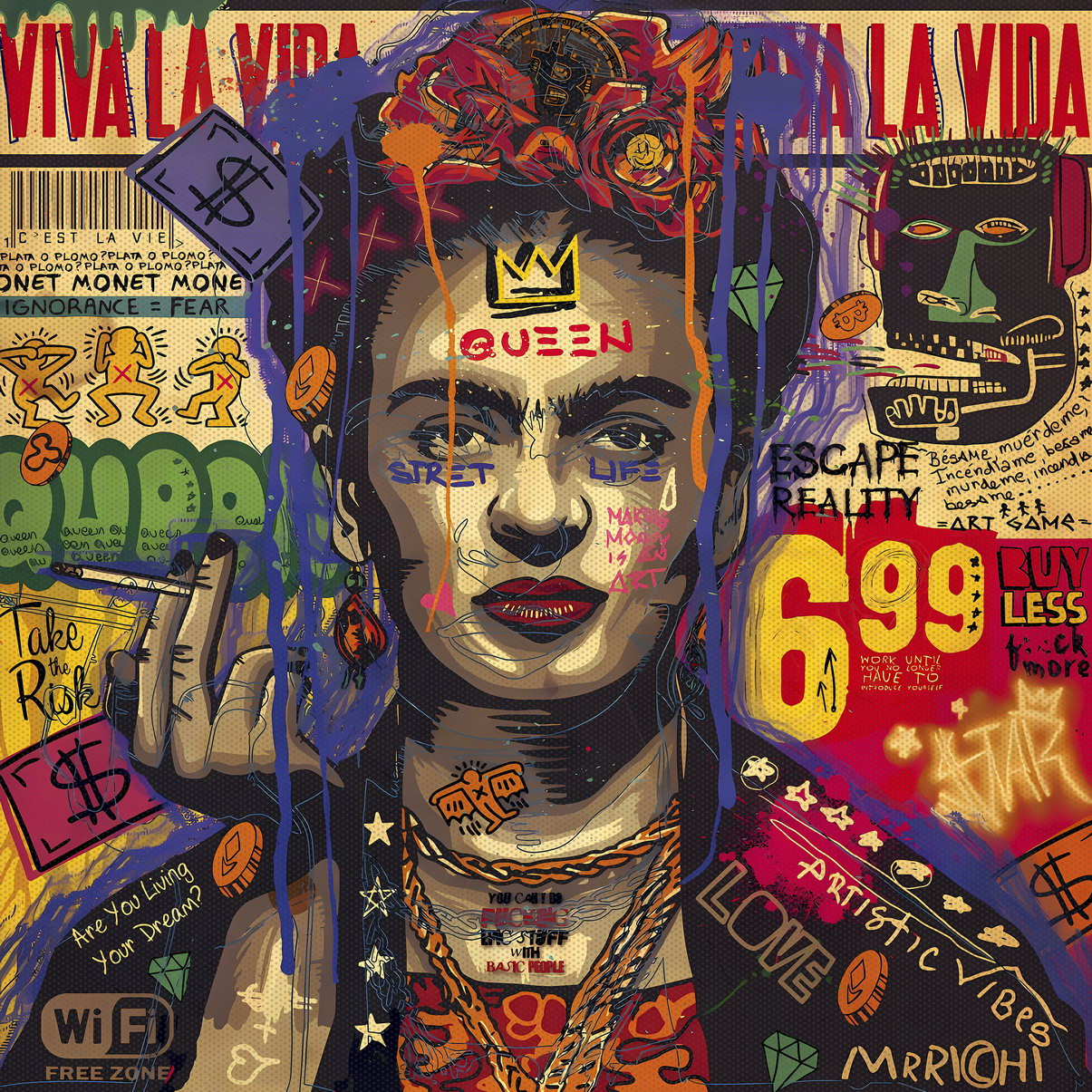 Frida Kahlo Pop Art Poster Graffiti Street Art Mexican Artist Tribute Modern Wall Art Print - xonomax