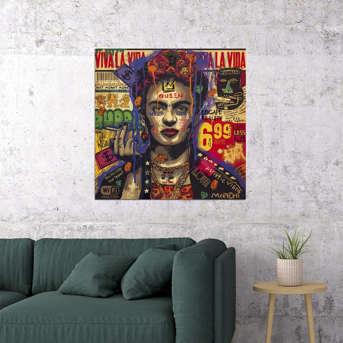 Frida Kahlo Pop Art Poster Graffiti Street Art Mexican Artist Tribute Modern Wall Art Print - xonomax
