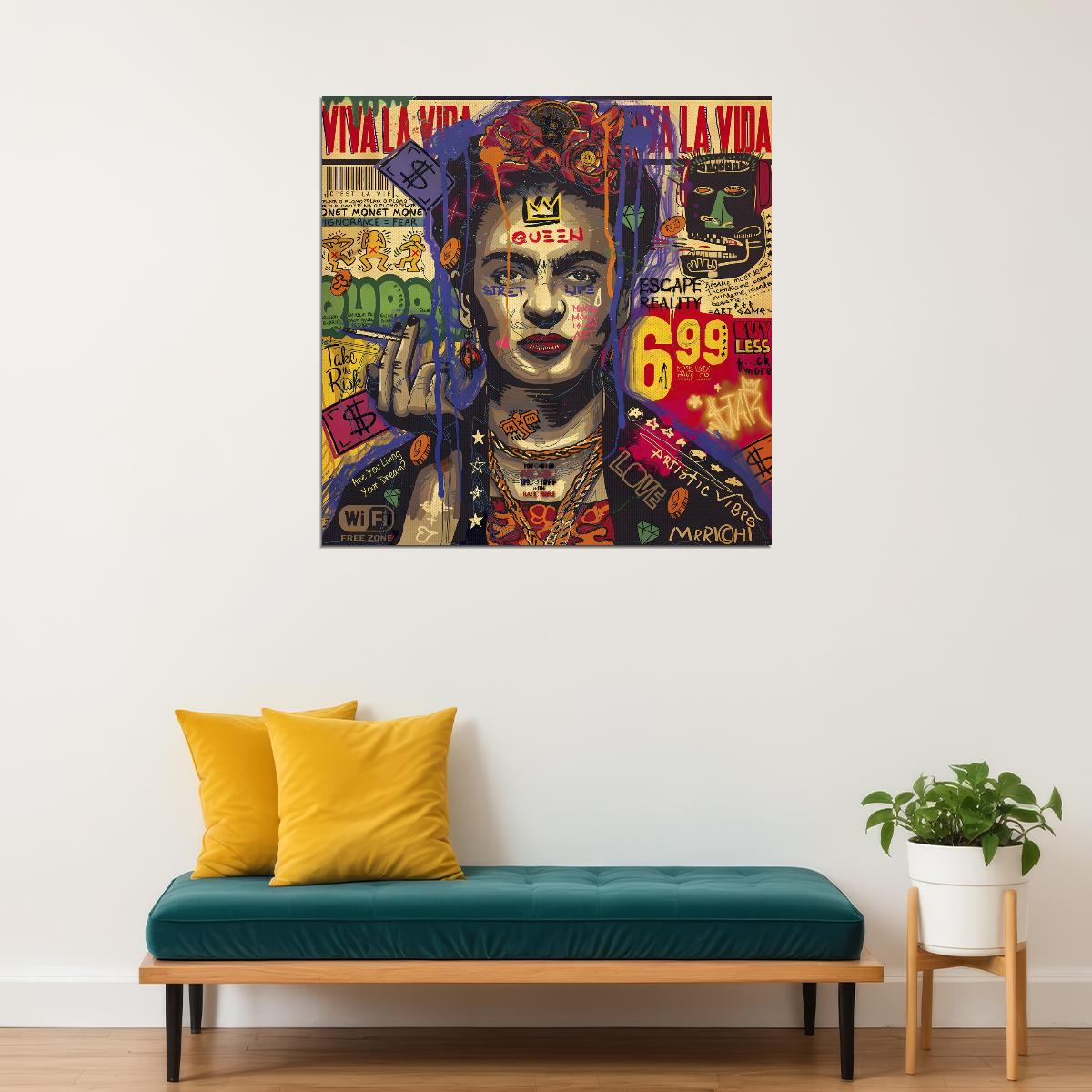 Frida Kahlo Pop Art Poster Graffiti Street Art Mexican Artist Tribute Modern Wall Art Print - xonomax