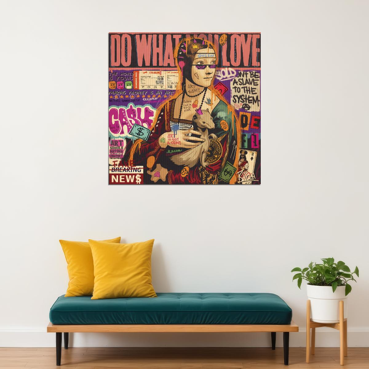 Lady with an Ermine Pop Art Poster Graffiti Street Art Leonardo da Vinci Tribute Modern Print - xonomax