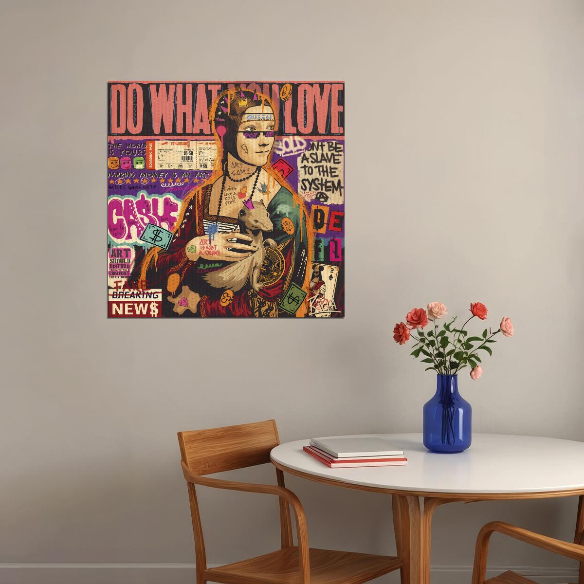 Lady with an Ermine Pop Art Poster Graffiti Street Art Leonardo da Vinci Tribute Modern Print - xonomax