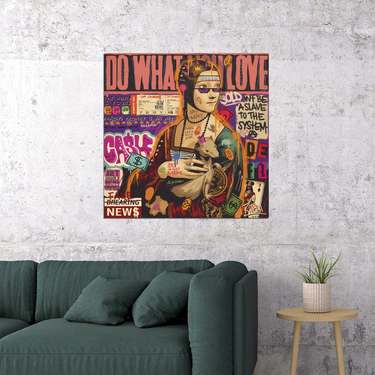 Lady with an Ermine Pop Art Poster Graffiti Street Art Leonardo da Vinci Tribute Modern Print - xonomax