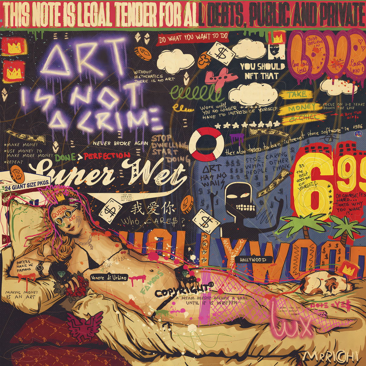 Venus of Urbino Pop Art Poster Graffiti Street Art Titian Tribute Modern Twist Print - xonomax