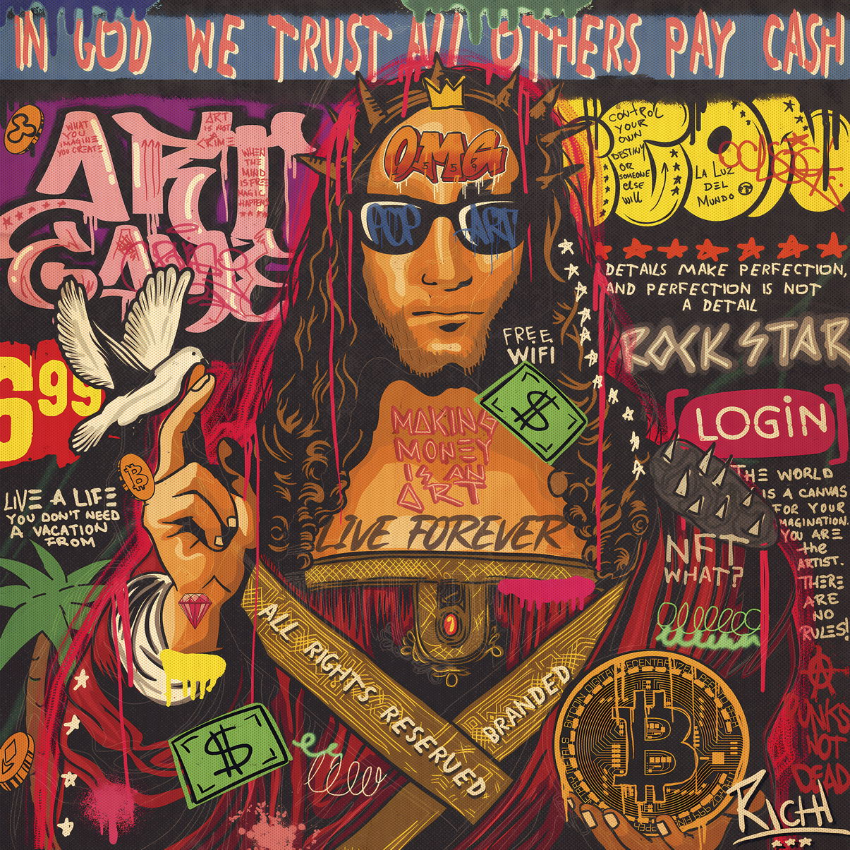 Jesus Bitcoin Pop Art Poster Graffiti Street Art Modern Religious Tribute Print - xonomax
