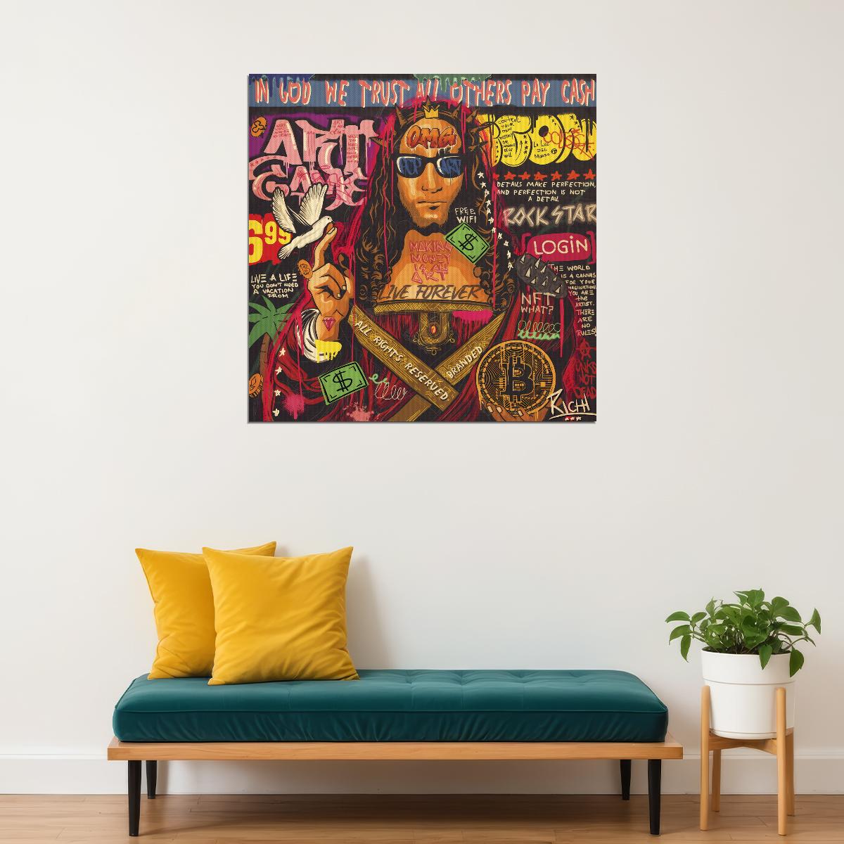 Jesus Bitcoin Pop Art Poster Graffiti Street Art Modern Religious Tribute Print - xonomax