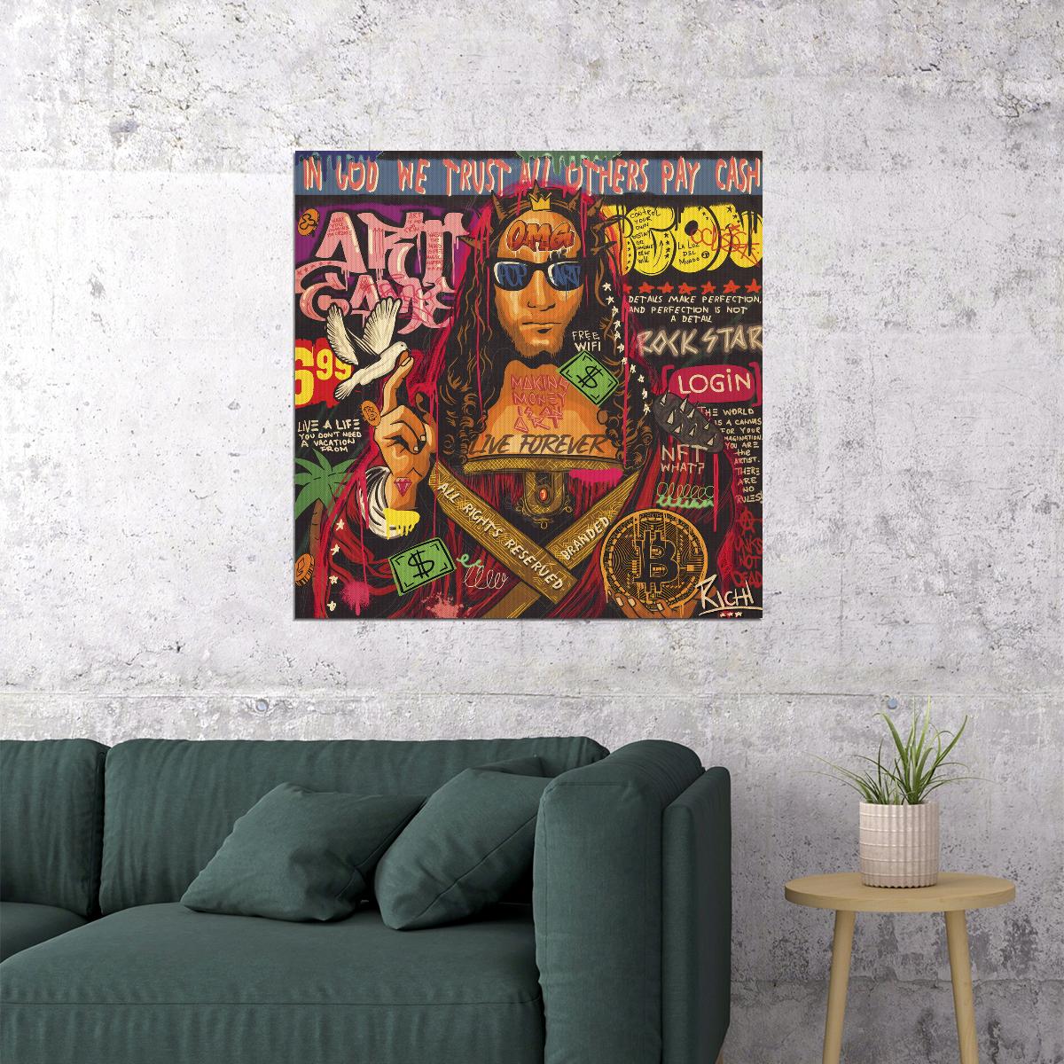 Jesus Bitcoin Pop Art Poster Graffiti Street Art Modern Religious Tribute Print - xonomax