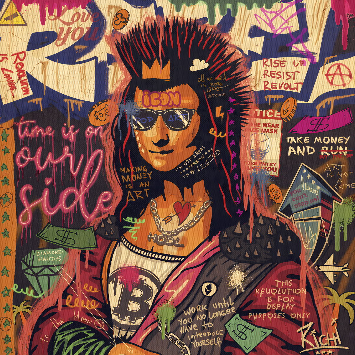 Punk Mona Lisa Pop Art Poster Graffiti Street Art Bitcoin Modern Rebel Tribute Print - xonomax