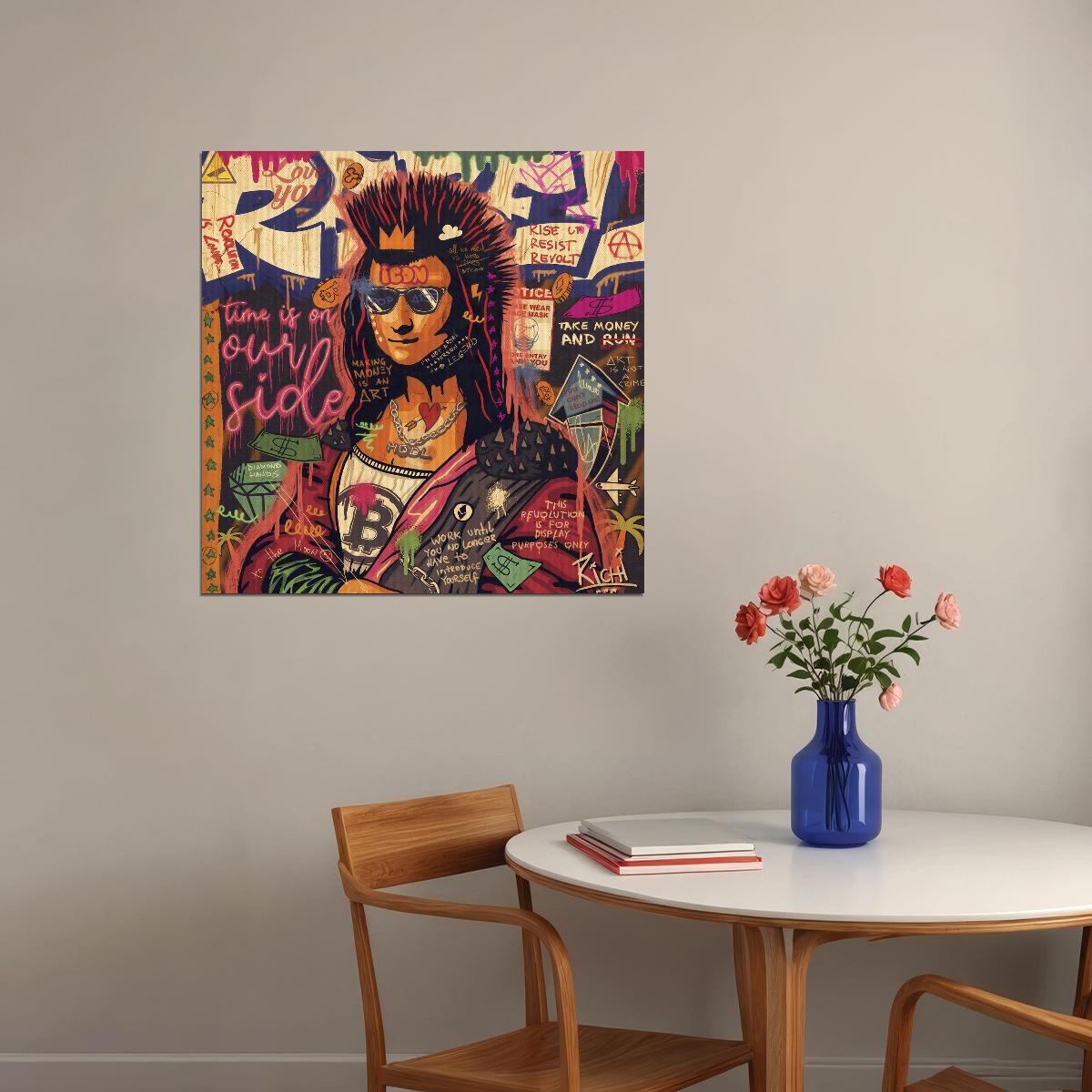 Punk Mona Lisa Pop Art Poster Graffiti Street Art Bitcoin Modern Rebel Tribute Print - xonomax