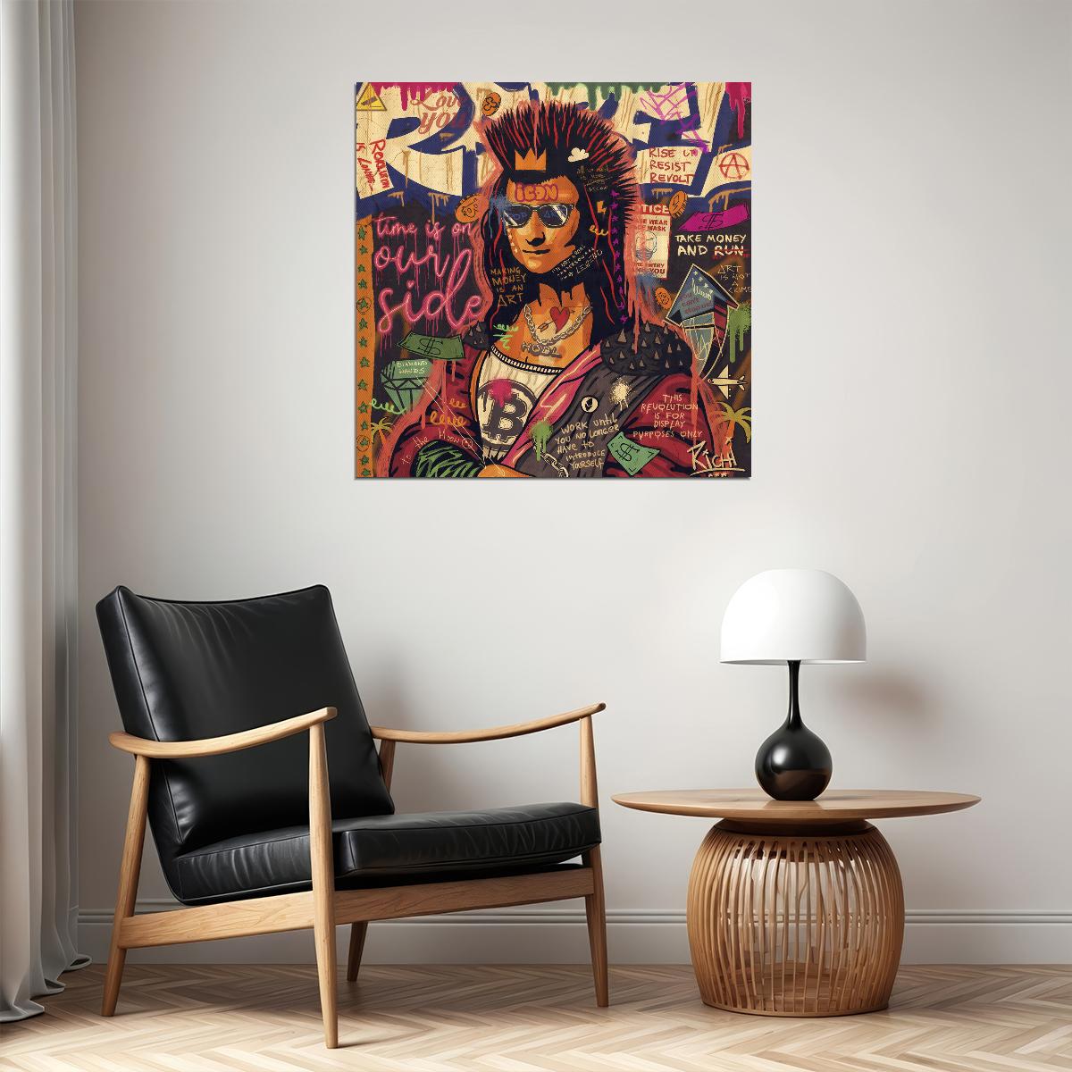 Punk Mona Lisa Pop Art Poster Graffiti Street Art Bitcoin Modern Rebel Tribute Print - xonomax