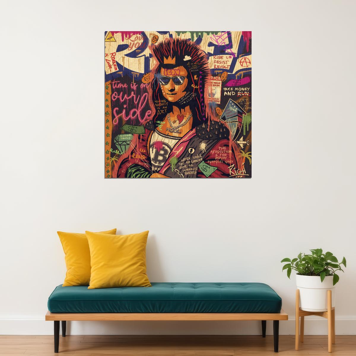 Punk Mona Lisa Pop Art Poster Graffiti Street Art Bitcoin Modern Rebel Tribute Print - xonomax