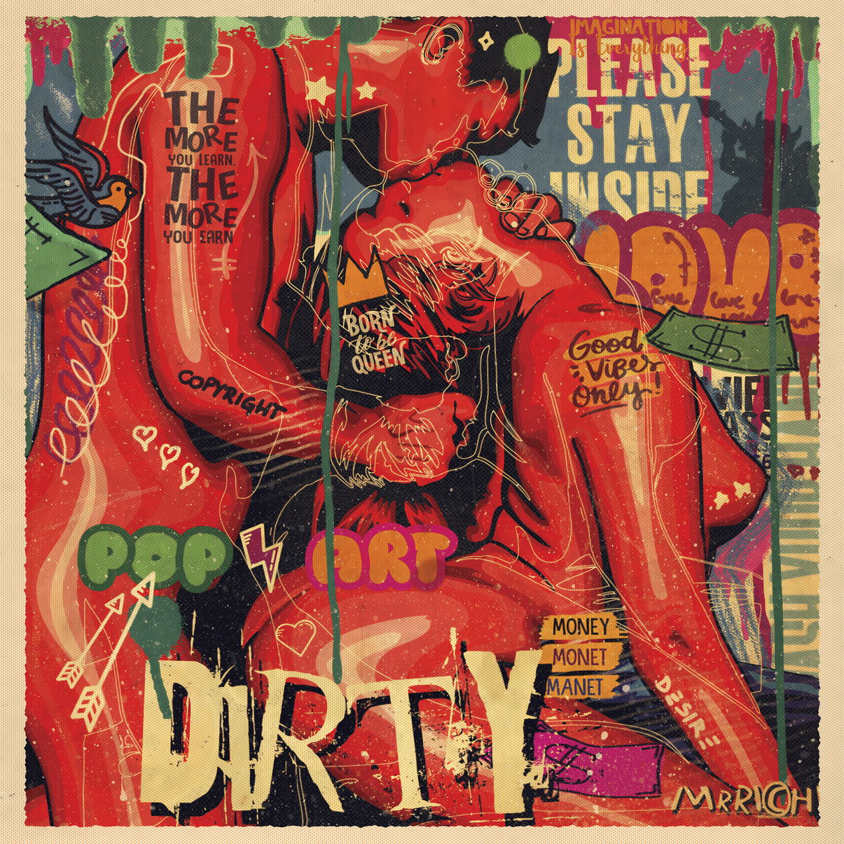 Dirty Love Pop Art Poster Graffiti Street Art Romantic Couple Modern Print - xonomax