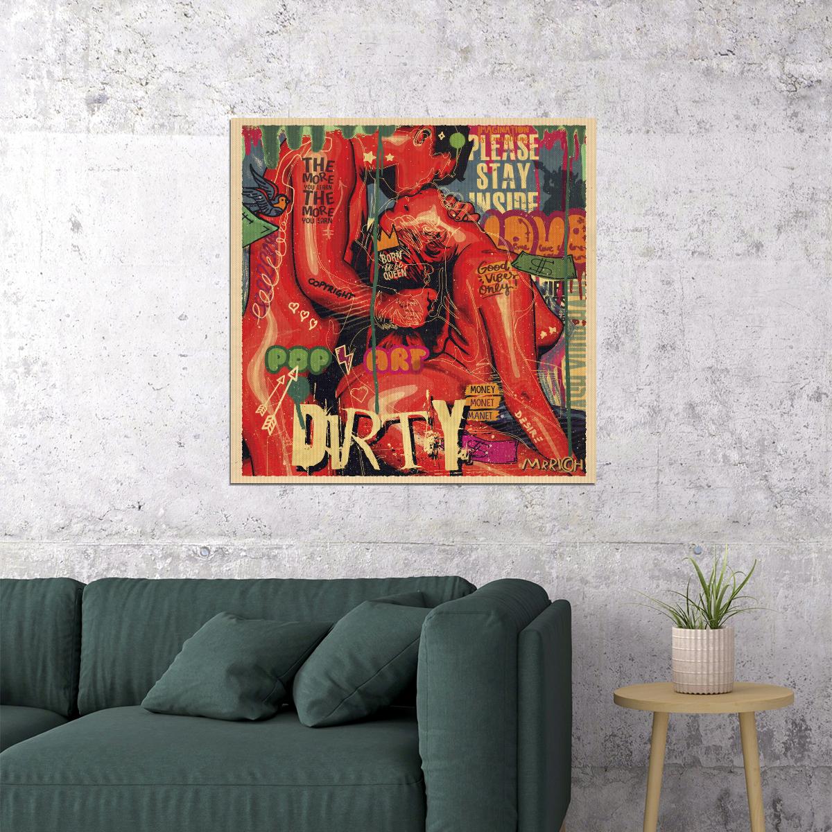 Dirty Love Pop Art Poster Graffiti Street Art Romantic Couple Modern Print - xonomax