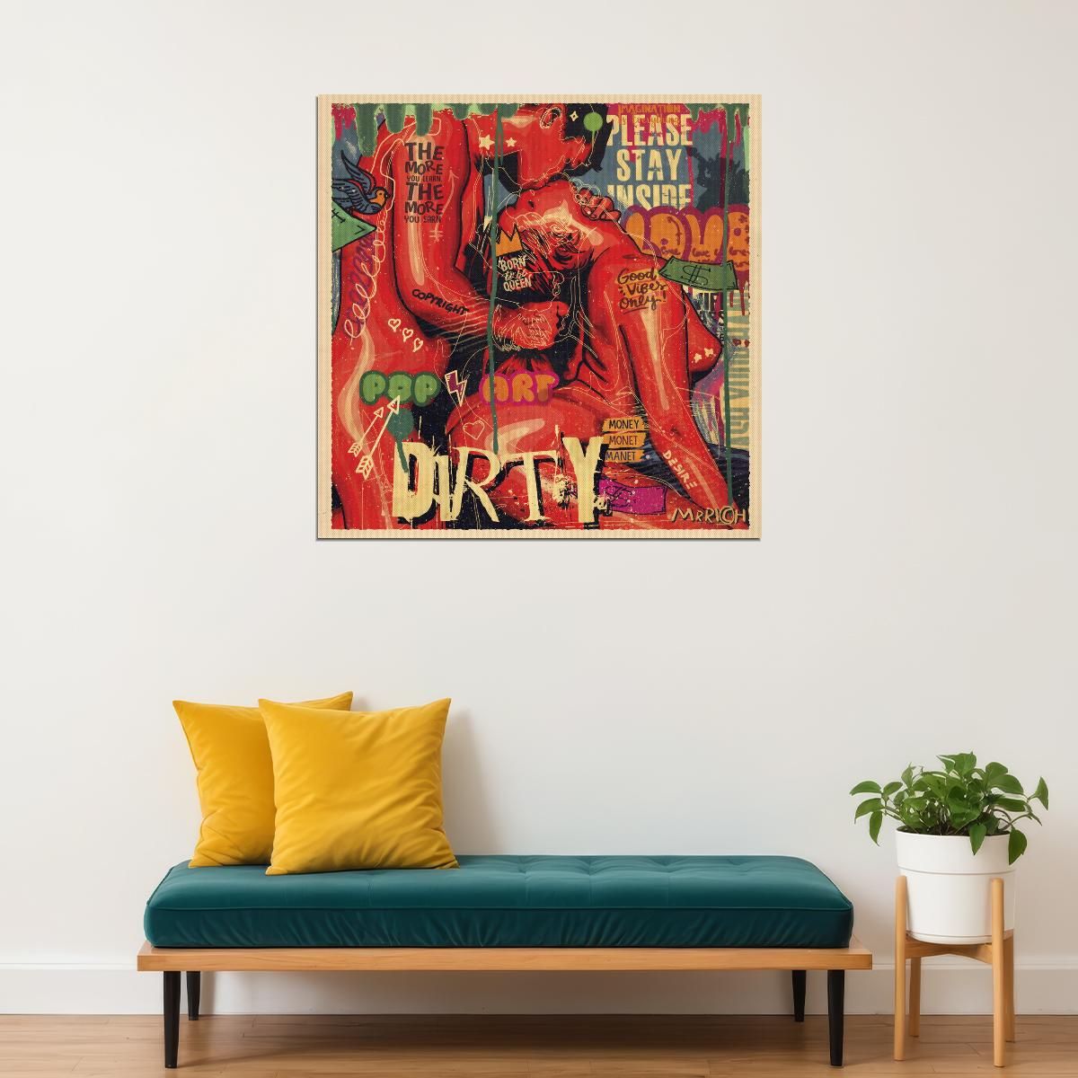Dirty Love Pop Art Poster Graffiti Street Art Romantic Couple Modern Print - xonomax