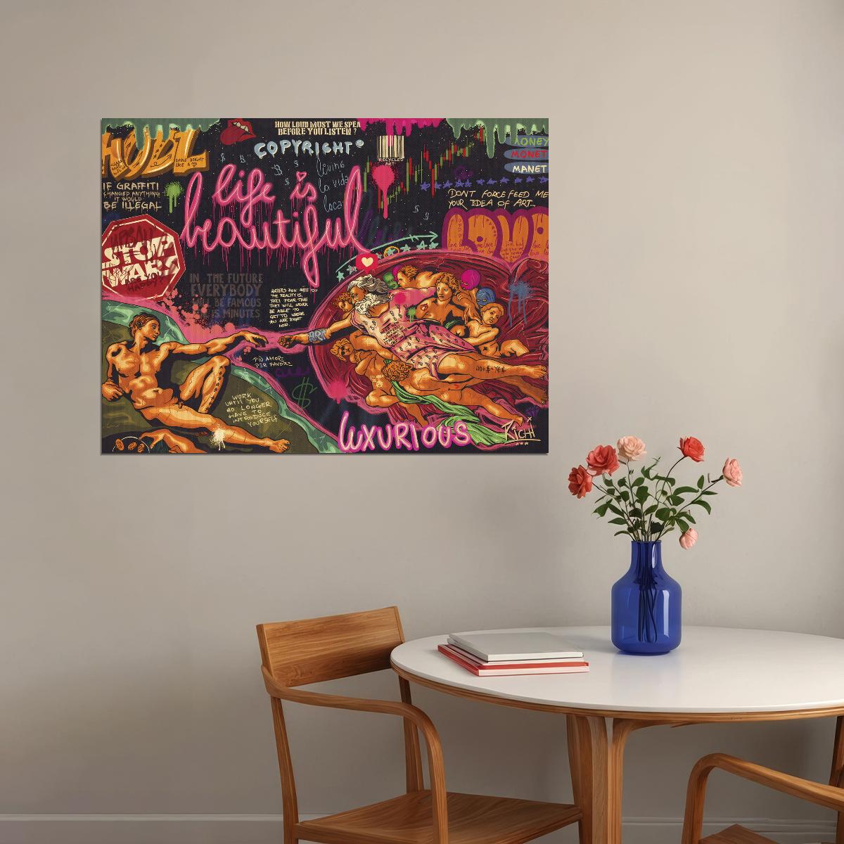 Creation of Adam Pop Art Poster Graffiti Street Art Michelangelo Modern Life Is Beautiful Print - xonomax