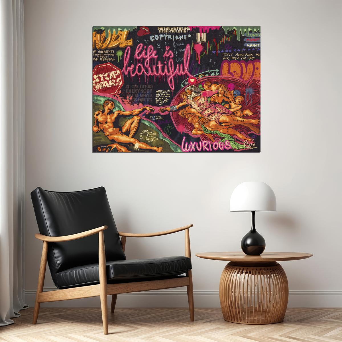 Creation of Adam Pop Art Poster Graffiti Street Art Michelangelo Modern Life Is Beautiful Print - xonomax