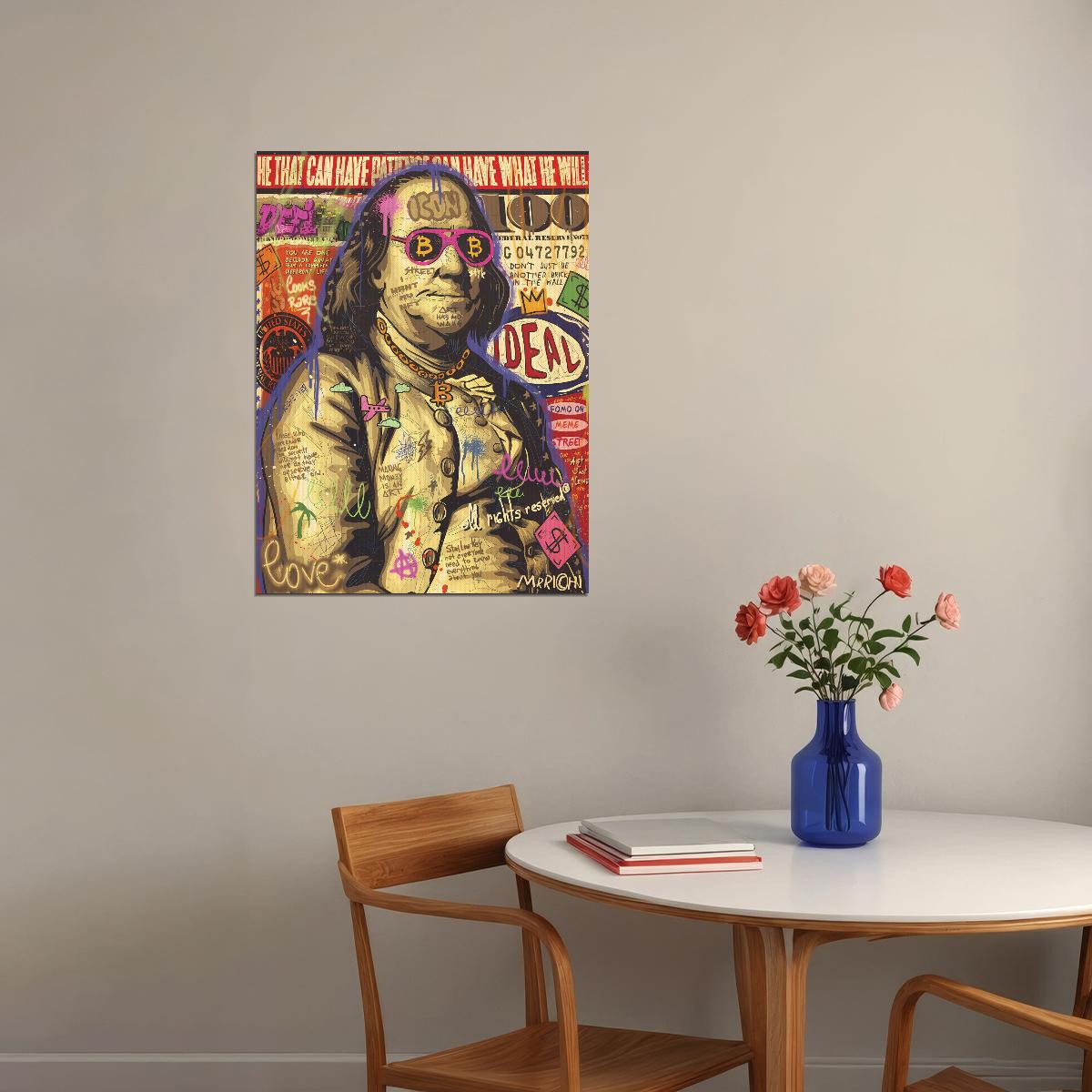 Benjamin Franklin Pop Art Poster Graffiti Street Art Bitcoin Founding Father Modern Print - xonomax