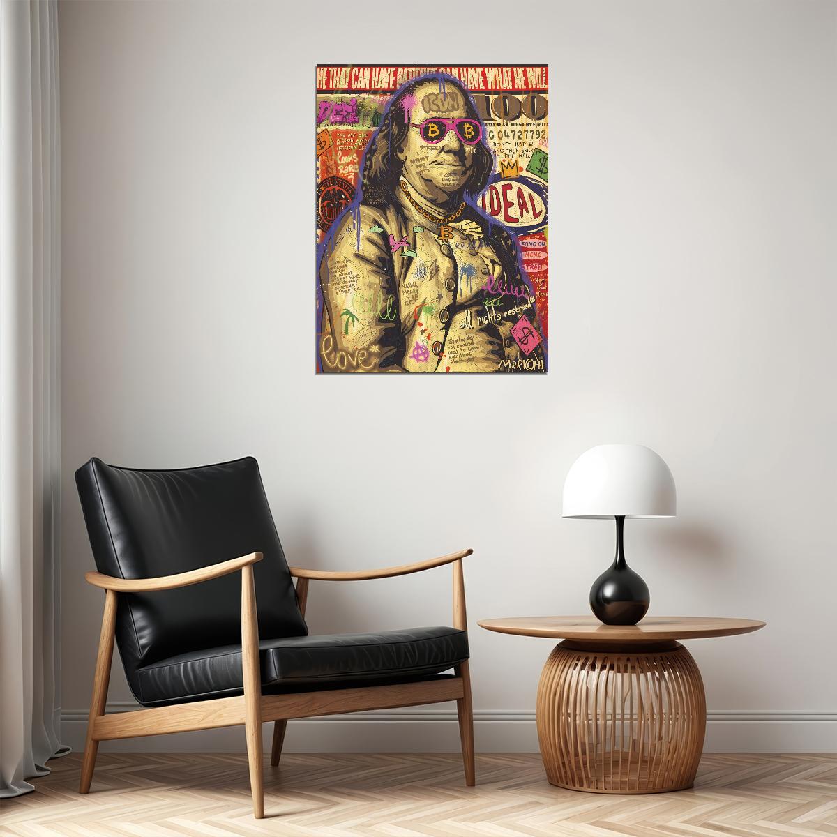 Benjamin Franklin Pop Art Poster Graffiti Street Art Bitcoin Founding Father Modern Print - xonomax