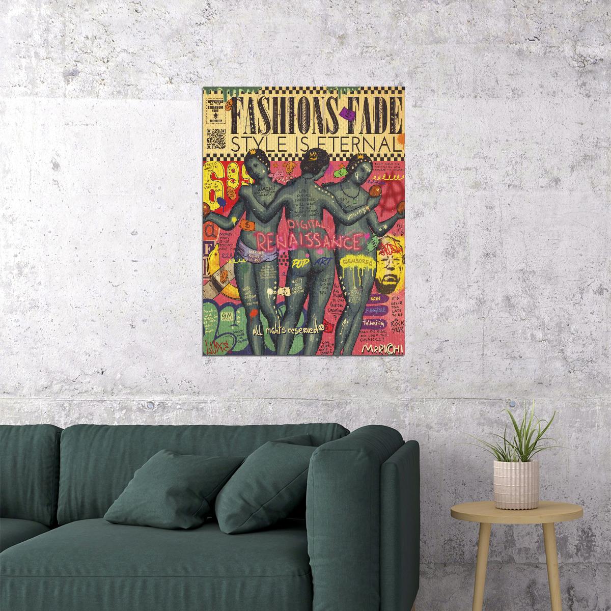 Three Graces Pop Art Poster Graffiti Street Art Renaissance Tribute Fashion Statement Print - xonomax