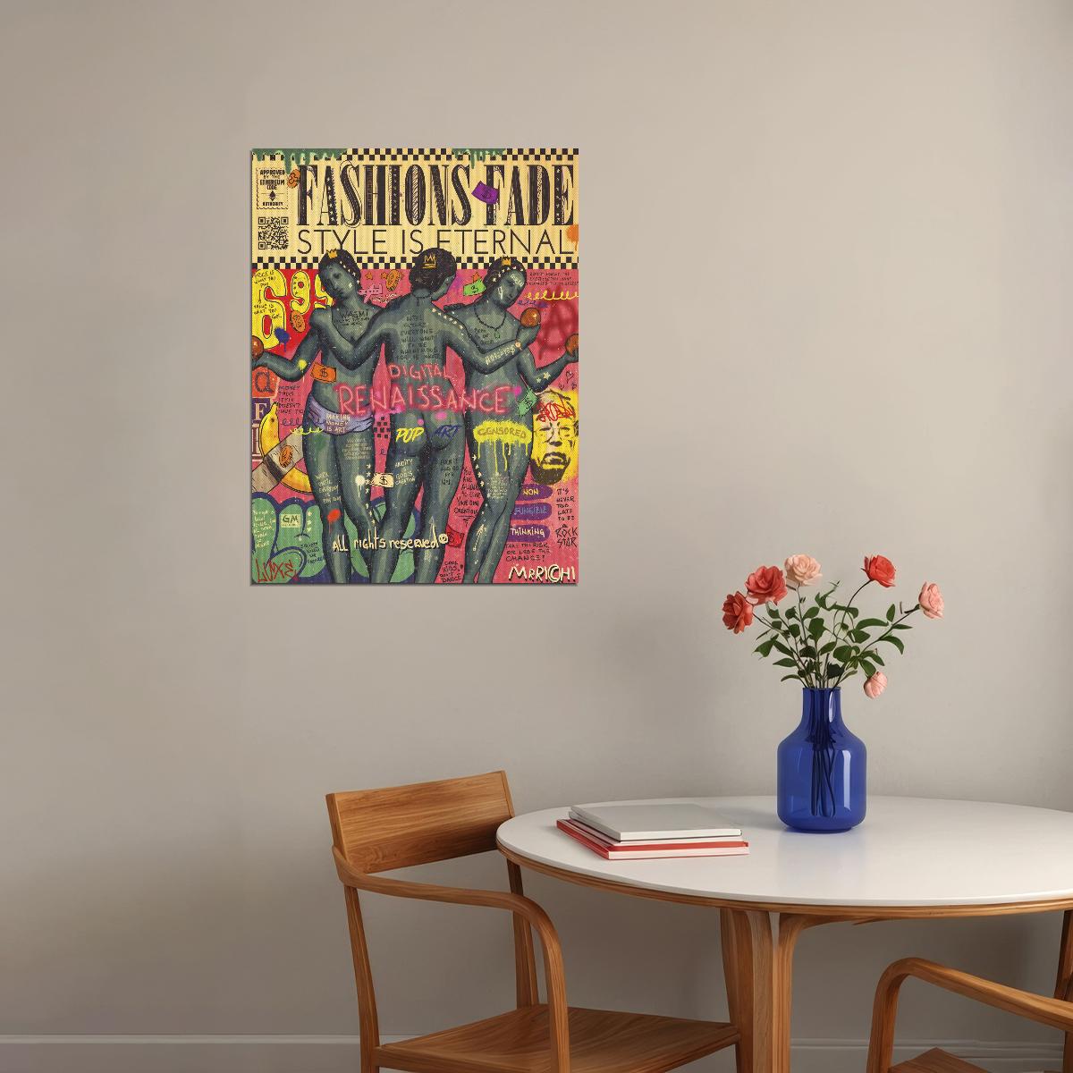 Three Graces Pop Art Poster Graffiti Street Art Renaissance Tribute Fashion Statement Print - xonomax