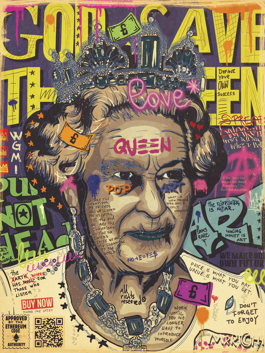 Queen Elizabeth II Pop Art Poster Graffiti Street Art British Monarch Tribute Modern Print - xonomax
