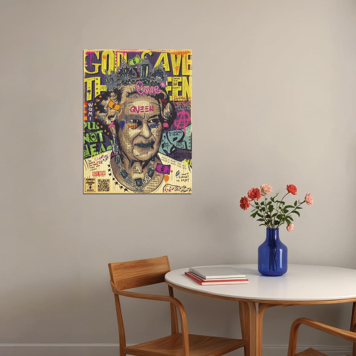 Queen Elizabeth II Pop Art Poster Graffiti Street Art British Monarch Tribute Modern Print - xonomax