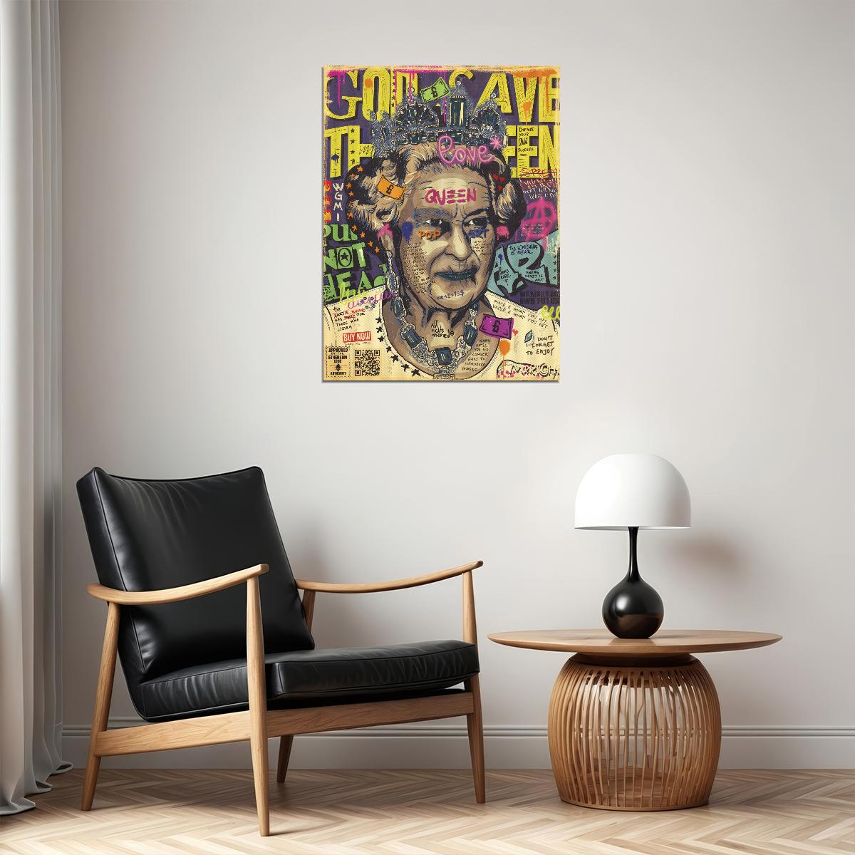 Queen Elizabeth II Pop Art Poster Graffiti Street Art British Monarch Tribute Modern Print - xonomax