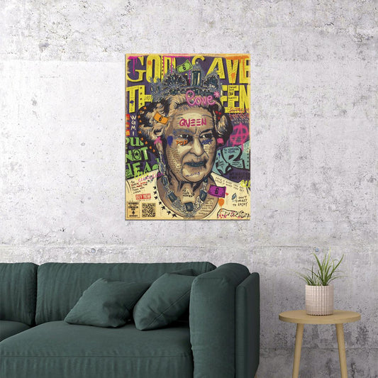 Queen Elizabeth II Pop Art Poster Graffiti Street Art British Monarch Tribute Modern Print - xonomax