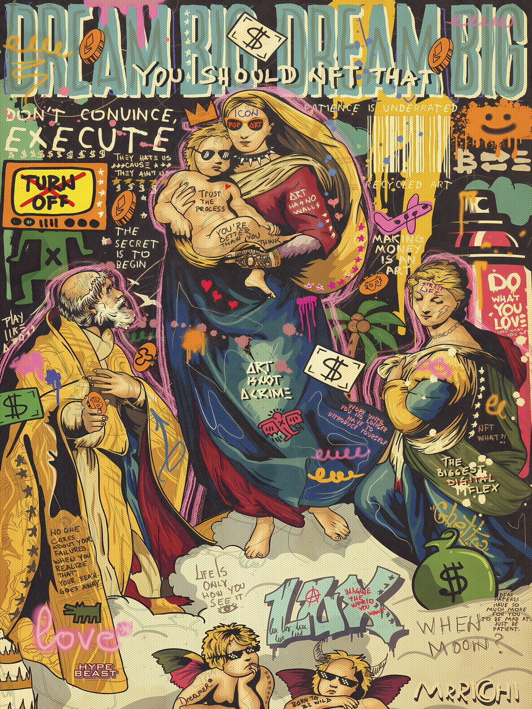 Madonna and Child Pop Art Poster Graffiti Street Art Renaissance Tribute Modern Print - xonomax