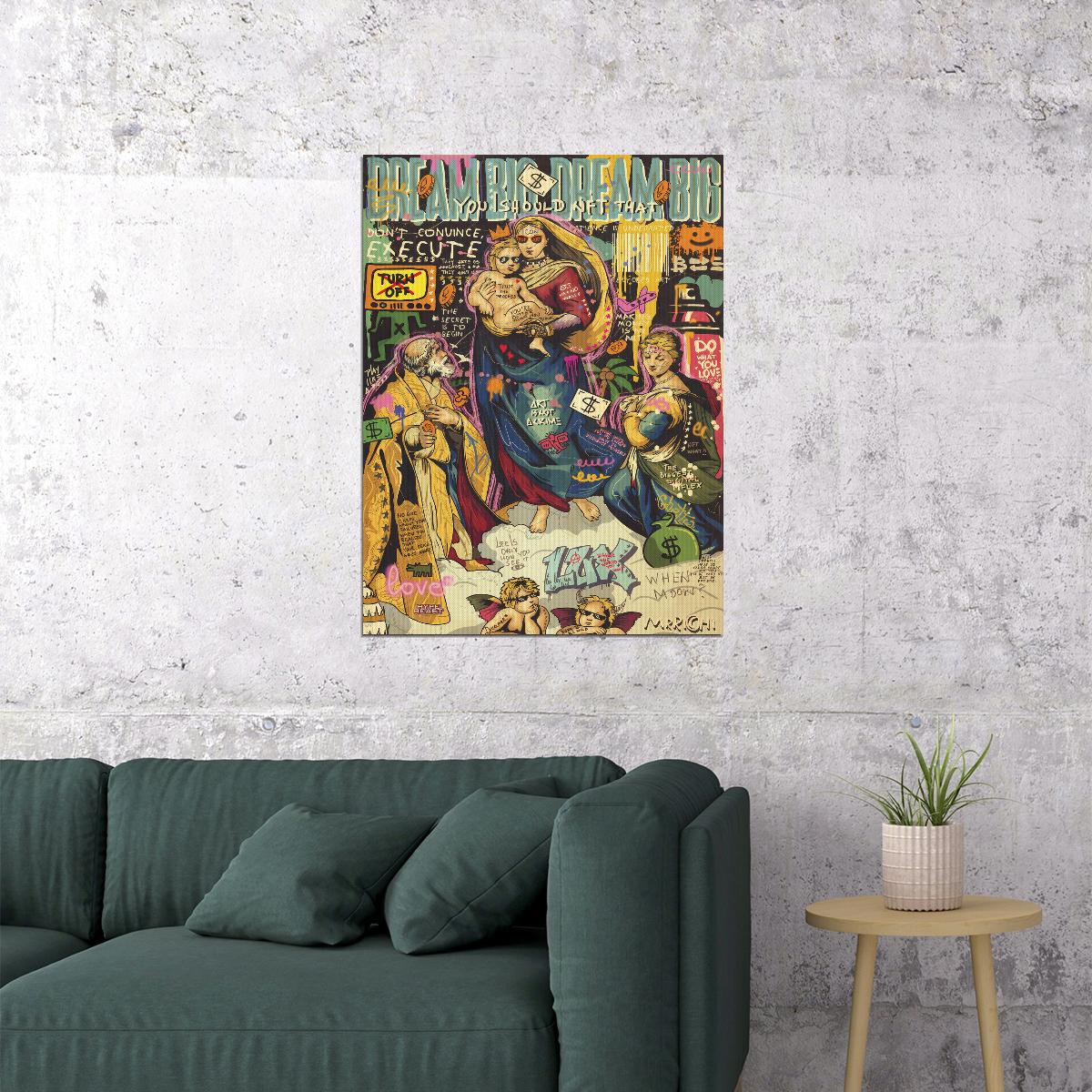 Madonna and Child Pop Art Poster Graffiti Street Art Renaissance Tribute Modern Print - xonomax