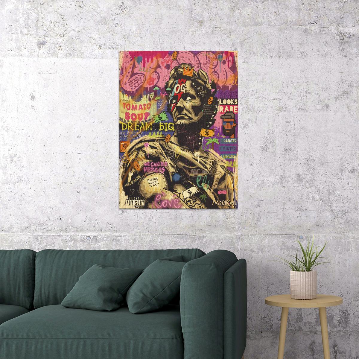 David Statue Pop Art Poster Graffiti Street Art Michelangelo Tribute Modern Classic Print - xonomax
