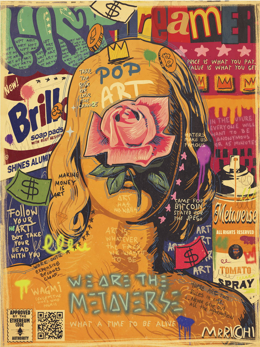 Classical Bust Pop Art Poster Graffiti Street Art Rose Overlay Modern Artistic Print - xonomax