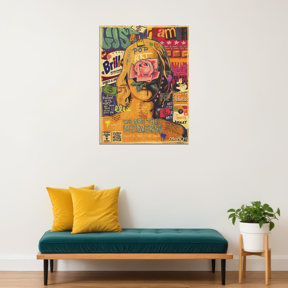 Classical Bust Pop Art Poster Graffiti Street Art Rose Overlay Modern Artistic Print - xonomax