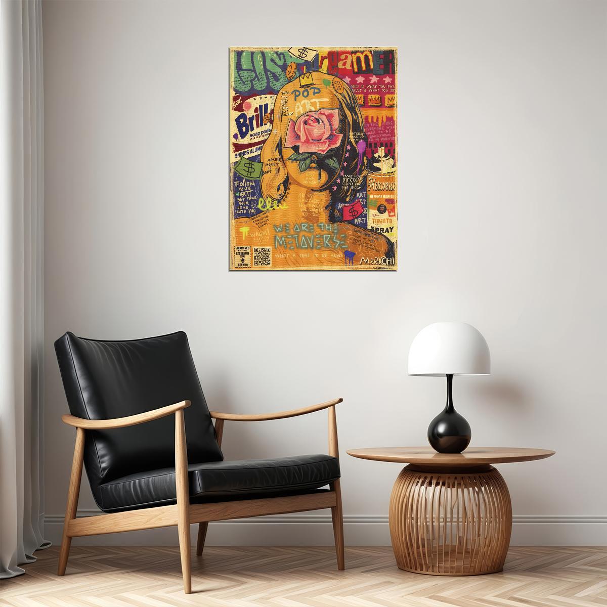 Classical Bust Pop Art Poster Graffiti Street Art Rose Overlay Modern Artistic Print - xonomax